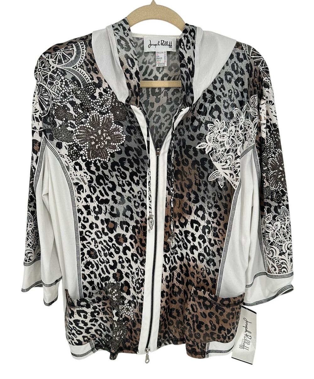 Joseph Ribkoff NWT Animal Print Lace Sequin Jacket Hoodie Formal Plus Size 20